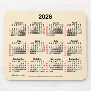 Mousepad Calendário ISO de 2026 White Antíco de 52 Semanas