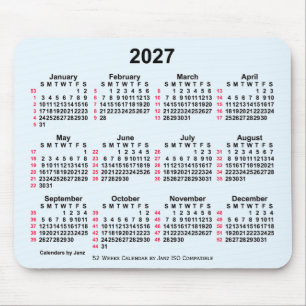 Mousepad Calendário ISO de 2027 Alice Blue 52 Semanas por J