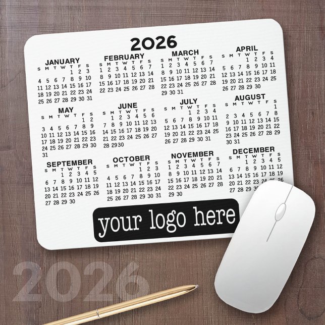 Mousepad Calendário - logotipo simples preto e branco moder (2026 Calendar on a Mousepad)