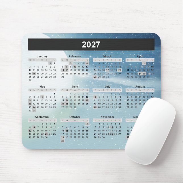 Mousepad Calendário Lua e Estrelas 2027 (Com mouse)
