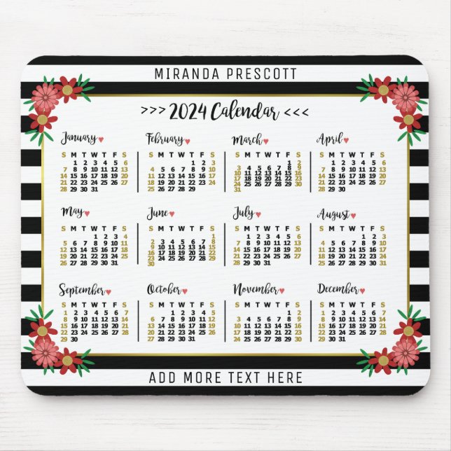 Mousepad Calendário Mensal 2024 | Pré-Brisas Florais (Frente)