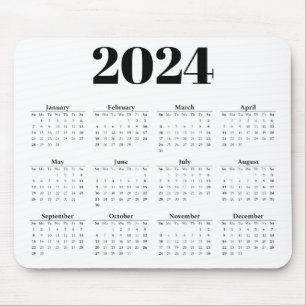 Mousepad Calendário Mensal 2024   Quaisquer antecedentes