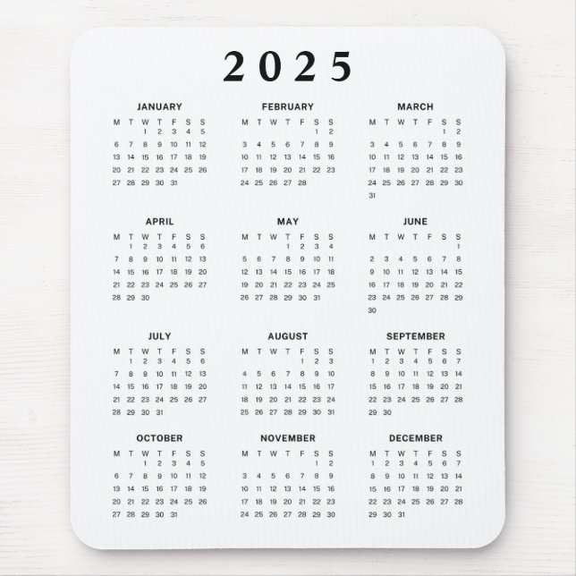 Mousepad Calendário Mensal 2025 (Frente)