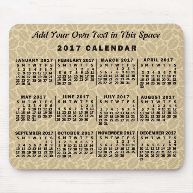 Mousepad Calendário Mensal de 2017 Feijões de Café Personal (Frente)
