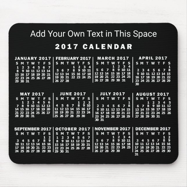 Mousepad Calendário Mensal de 2017 Preto e Branco Personali (Frente)