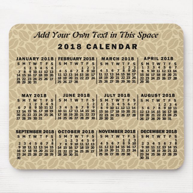 Mousepad Calendário Mensal de 2018 Feijões de Café Personal (Frente)