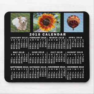 Mousepad Calendário Mensal de 2018 Preto 3 Fotos Personaliz