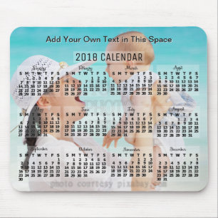 Mousepad Calendário Mensal de 2018 Preto para Adicionar Tex