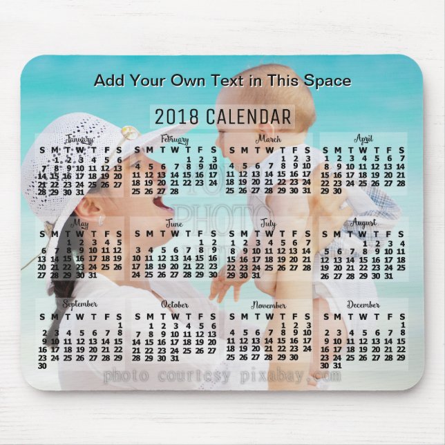 Mousepad Calendário Mensal de 2018 Preto para Adicionar Tex (Frente)
