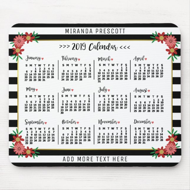 Mousepad Calendário Mensal de 2019 | Pré-Brisas Florais (Frente)