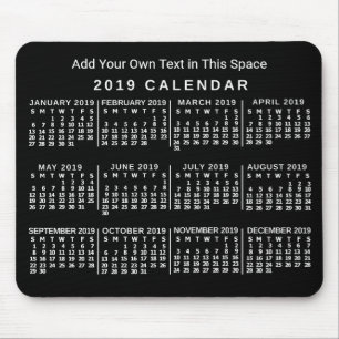 Mousepad Calendário mensal de 2019 - Preto e Branco person