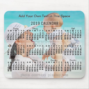 Mousepad Calendário Mensal de 2019 Preto para Adicionar Tex