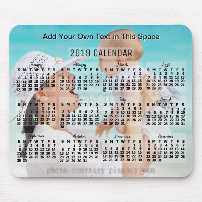 Mousepad Calendário Mensal de 2019 Preto para Adicionar Tex (Frente)
