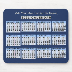 Mousepad Calendário mensal de 2021 anos fácil de ler nos ne