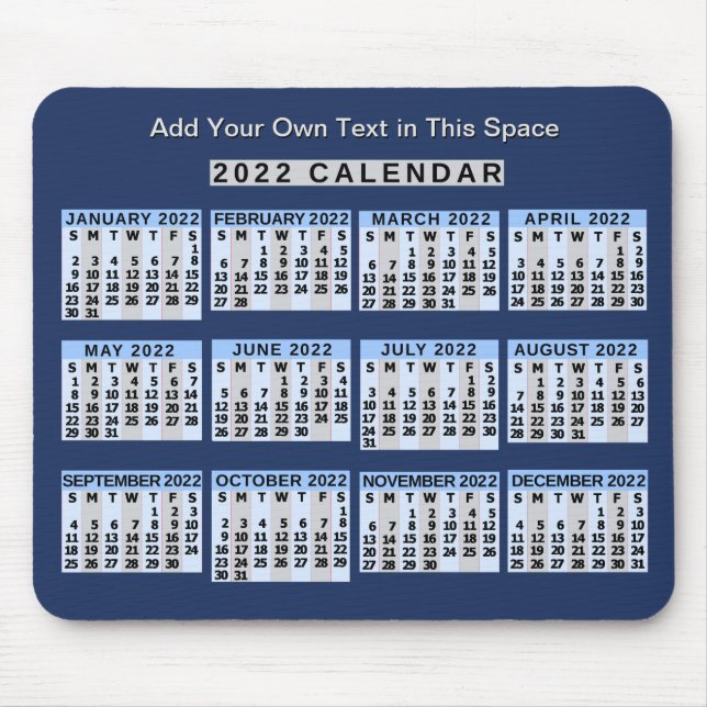 Mousepad Calendário mensal de 2022 anos de fácil leitura de (Frente)