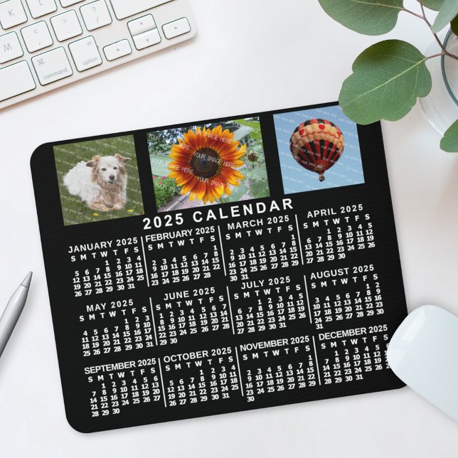 Mousepad Calendário Mensal de 2022 Anos Preto Personalizado (Criador carregado)