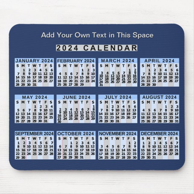 Mousepad Calendário mensal de 2024 anos Fácil de ler (Frente)