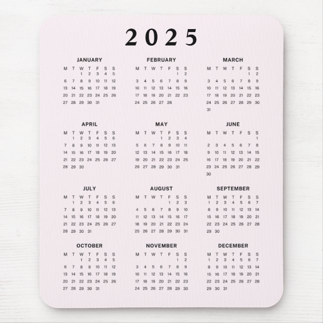 Mousepad Calendário Mensal do Blush 2025 (Frente)