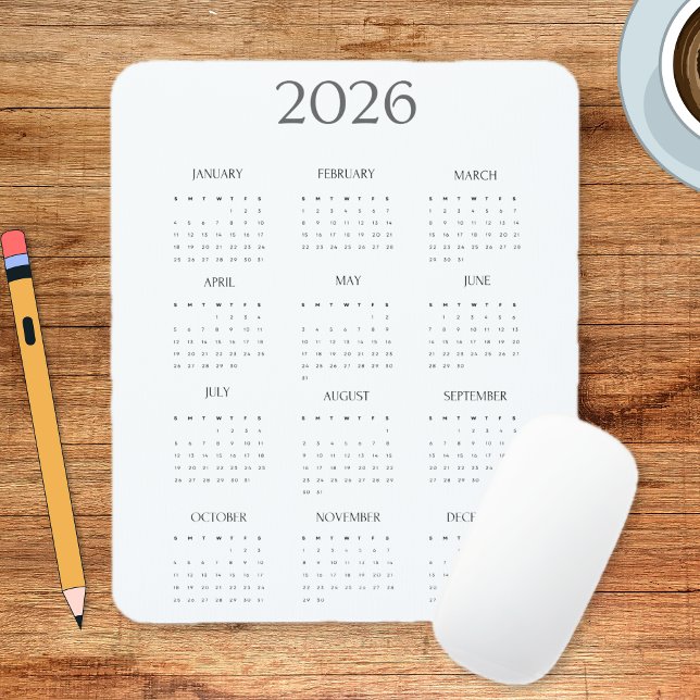 Mousepad Calendário Mini Minimalista Moderno de 2026 (2026 Modern Minimalist Mini Calendar Mouse Pad)