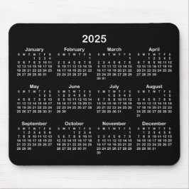 Mousepad Calendário Minimalista Preto e Branco 2025