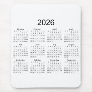 Mousepad Calendário Minimalista Simples 2026