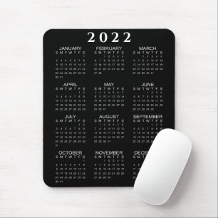 Mousepad Calendário mínimo preto e branco 2022