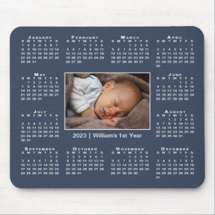 Mousepad Calendário moderno 2023 Seu nome de foto no Marinh