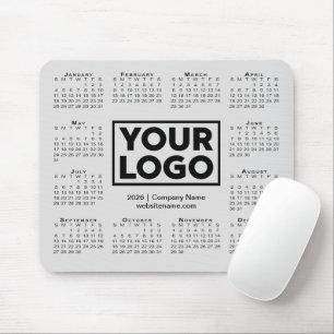 Mousepad Calendário Moderno 2026 Empresa Logotipo Cinza