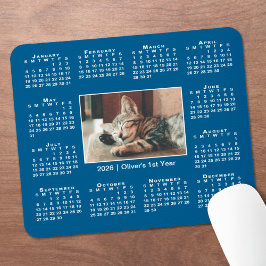 Mousepad Calendário moderno 2026 Seu nome de foto em azul