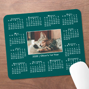 Mousepad Calendário Moderno 2026 Sua Foto Nome em Azul Turq