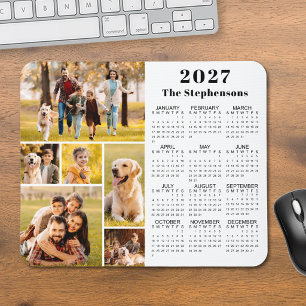 Mousepad Calendário Moderno 2027 com 6 Fotos Personalizadas