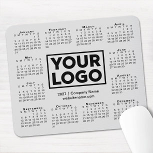 Mousepad Calendário Moderno 2027 Empresa Logotipo Cinza