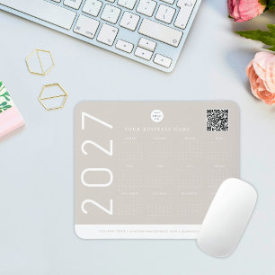 Mousepad Calendário Moderno 2027 Logotipo Empresarial Bege