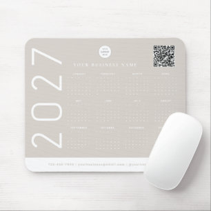 Mousepad Calendário Moderno 2027 Logotipo Empresarial Bege 