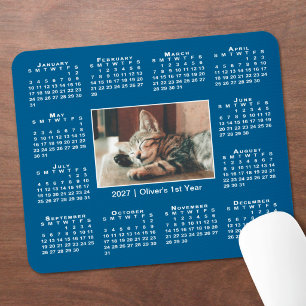 Mousepad Calendário Moderno 2027 Sua Foto Nome em Azul
