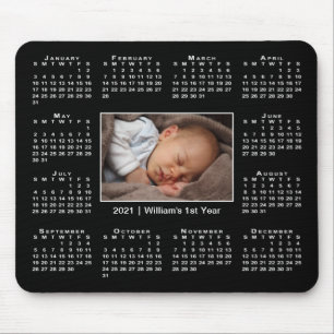 Mousepad Calendário moderno de 2021 Foto e nome em preto