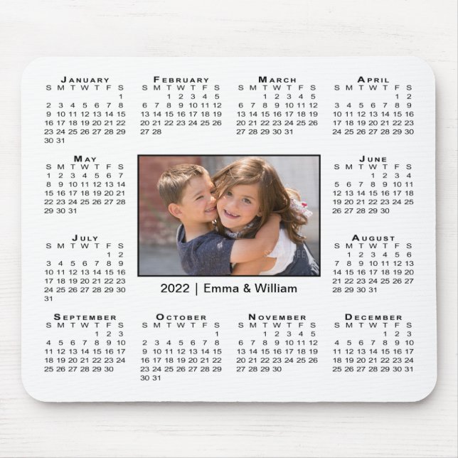 Mousepad Calendário moderno de 2022 Foto e nome em branco (Frente)
