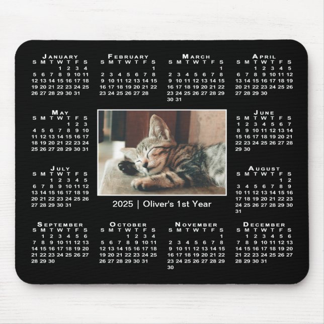 Mousepad Calendário moderno de 2025 Seu nome de foto em pre (Frente)
