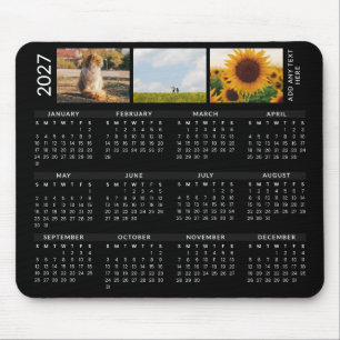 Mousepad Calendário Moderno Preto 2027 com Texto Personaliz