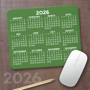 Mousepad Calendário - moderno verde e branco simples