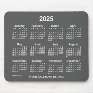 Mousepad Calendário Neon Charcarboneto 2025 por Janz