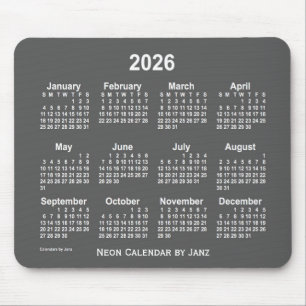 Mousepad Calendário Neon Charcarboneto de 2026 por Janz
