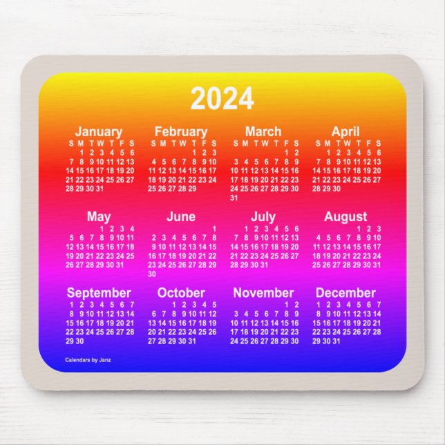 Mousepad Calendário Neon Rainbow 2024 de Janz Dois Tons (Frente)