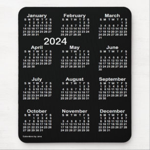 Mousepad Calendário Neon White Large Impressão de 2024 por 