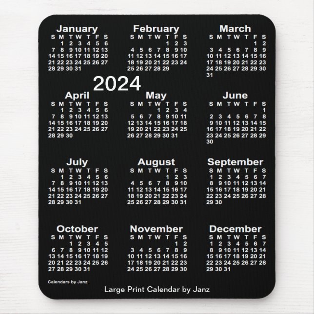 Mousepad Calendário Neon White Large Impressão de 2024 por  (Frente)
