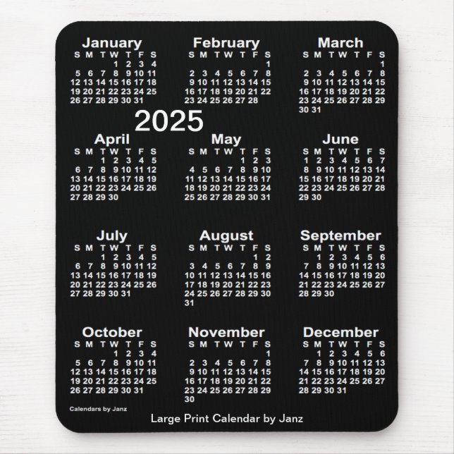 Mousepad Calendário Neon White Large Impressão de 2025 por  (Frente)