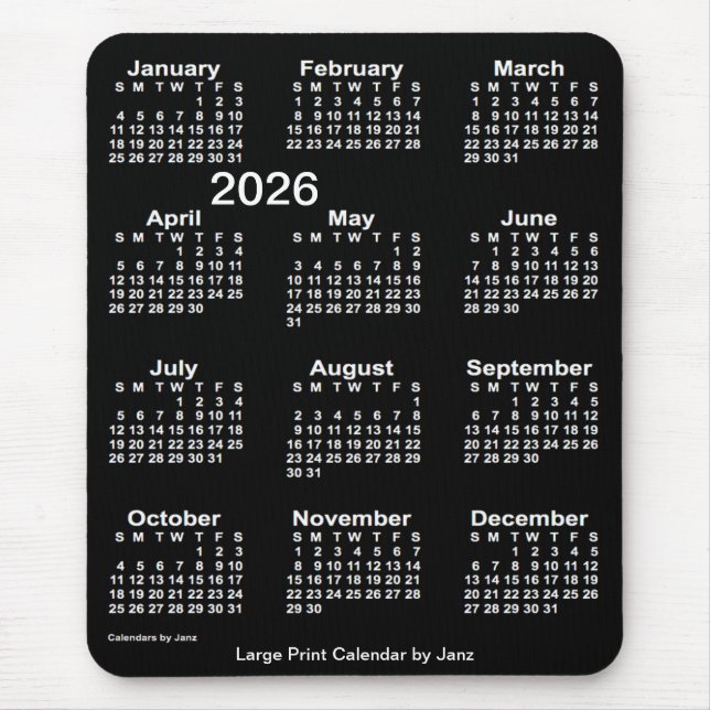 Mousepad Calendário Neon White Large Impressão de 2026 por  (Frente)