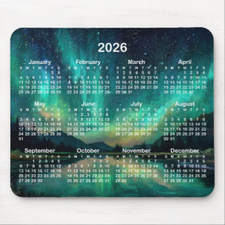 Mousepad Calendário Paisagem Noturna Aurora 2026