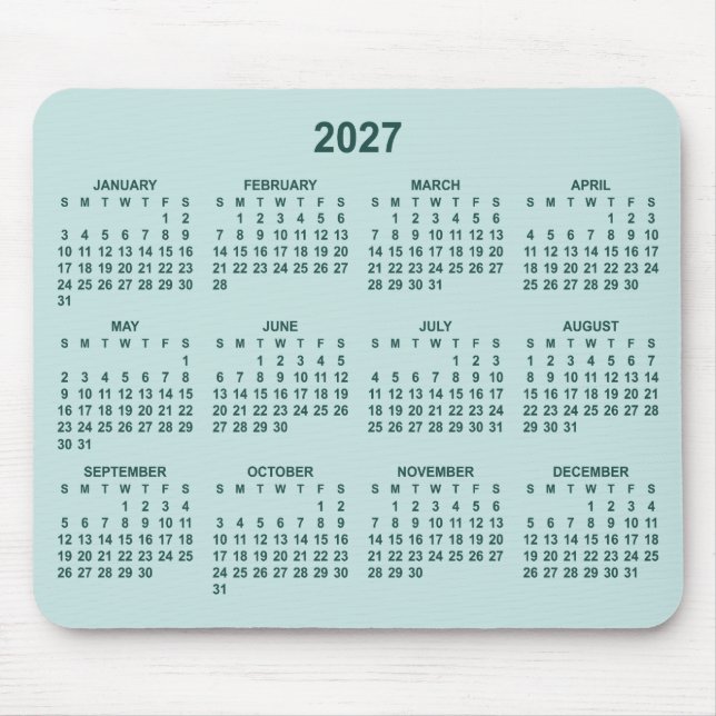 Mousepad Calendário Pastel para Teal Escuro 2027 (Frente)