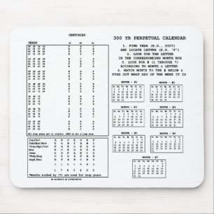 Mousepad Calendário Perpétuo De 300 Anos (Dia Da Semana)